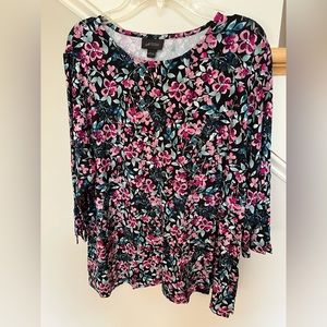 J Jill size L black floral shirt
